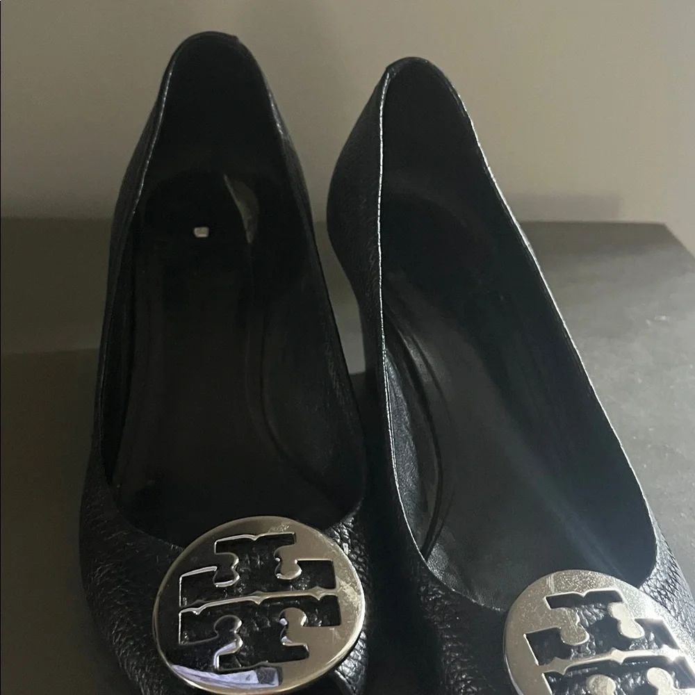 Tory Burch Black Peep-Toe wedge with Silver Accent 8